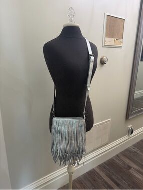 Real Leather Metallic Silver Fringe Crossbody Bag | Womens Rodeo | Nashville
